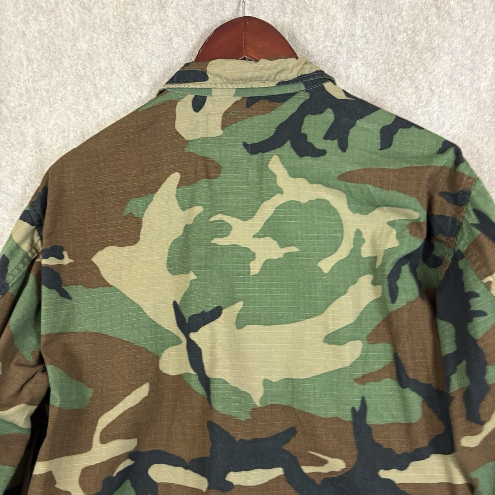 Vintage Woodland Camo BDU Coat Large Long 100% Cotton Ripstop Military Jacket - Picture 6 of 13